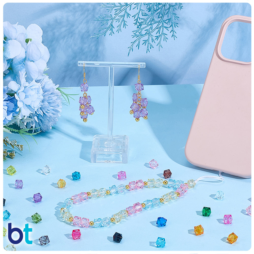 Transparent 8mm Faceted Cube Plastic Beads (Box/24 Colors)