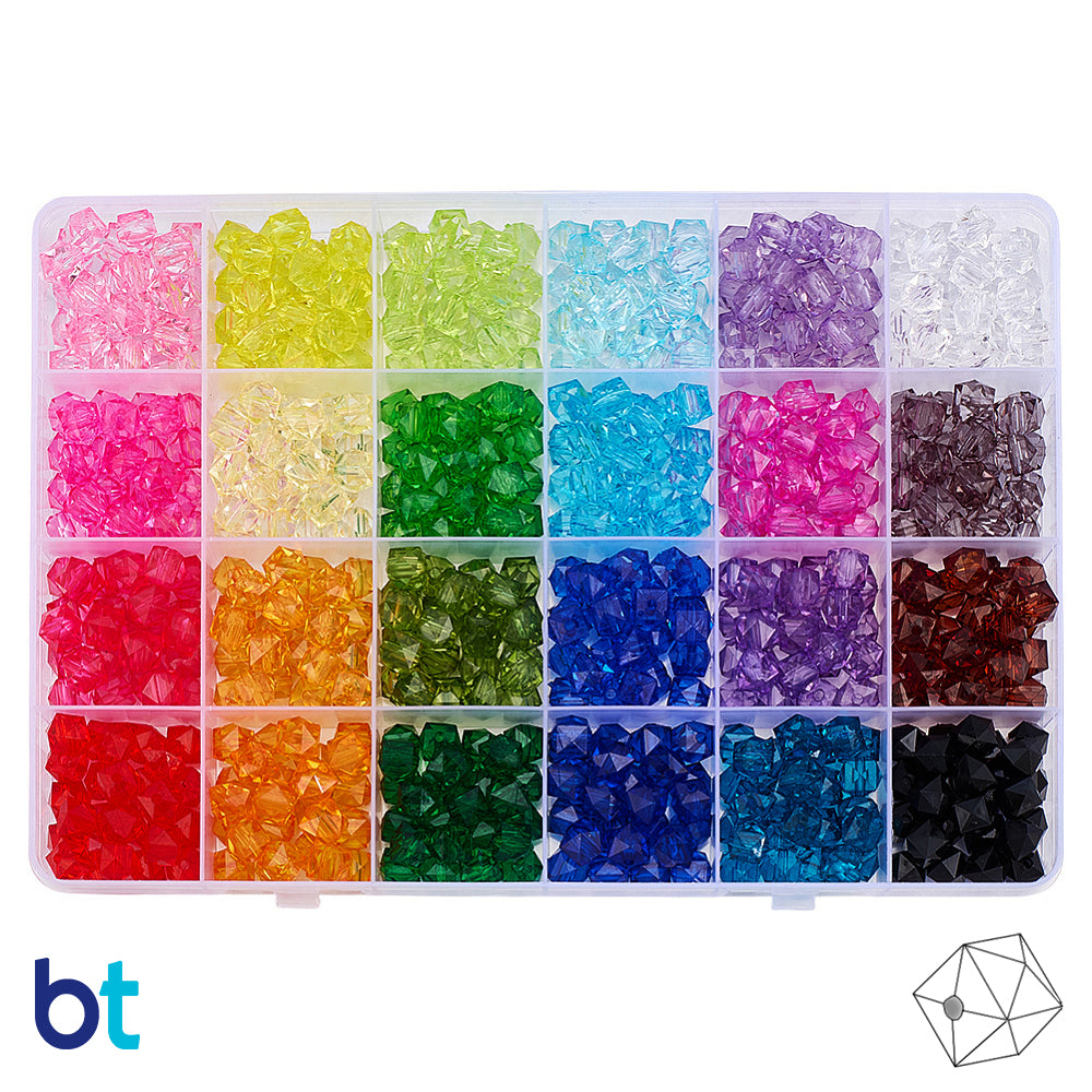 Transparent 8mm Faceted Cube Plastic Beads (Box/24 Colors)
