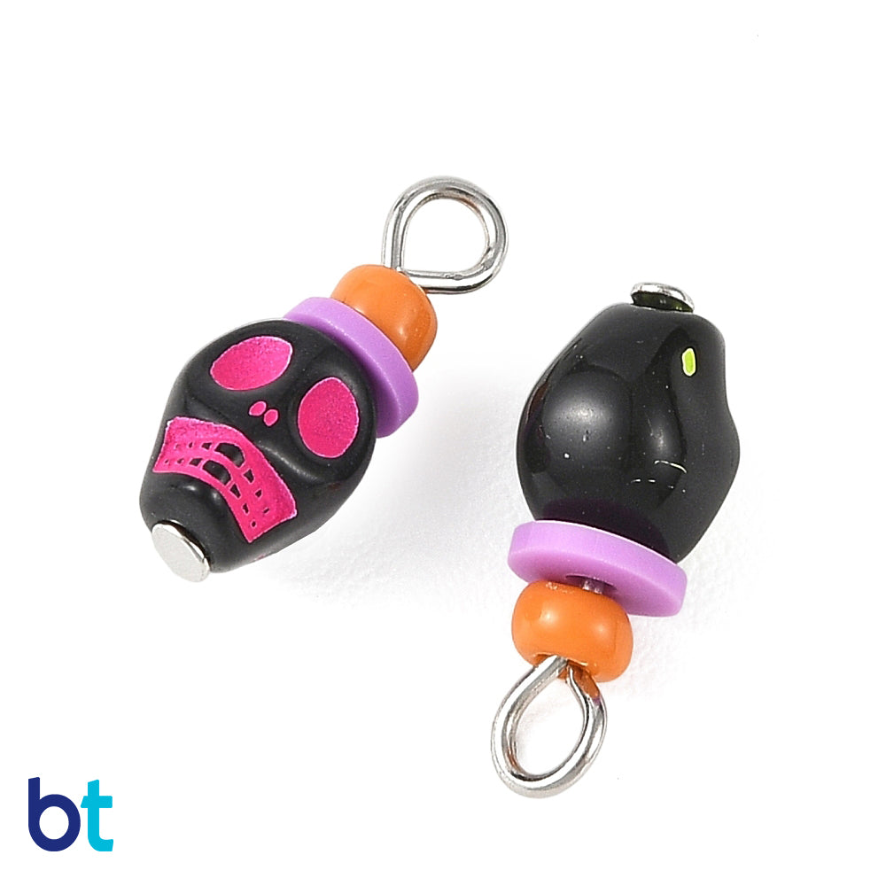 Black Opaque 14mm Skull Plastic Charms - Colored Details (40pcs)