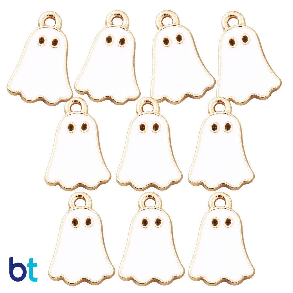 White 14mm Ghost Gold Tone Metal Charms (10pcs)