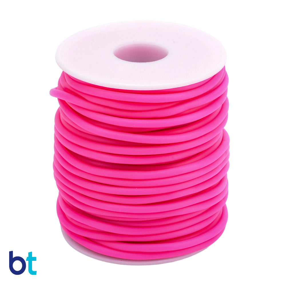 Dark Pink 2mm Round Synthetic Rubber Hollow Cord (50m)