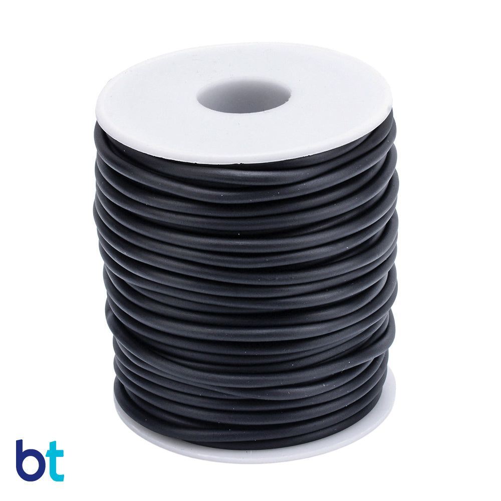Black 2mm Round Synthetic Rubber Hollow Cord (50m)