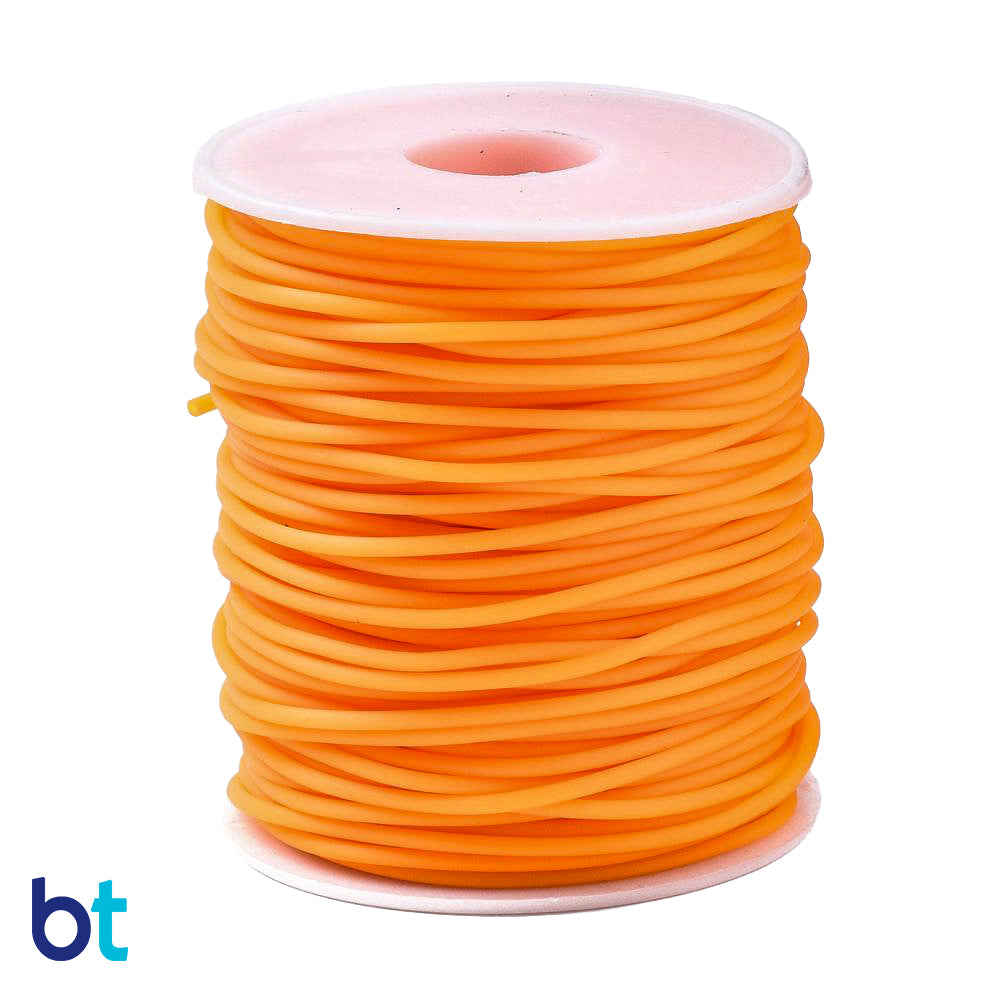Orange 2mm Round Synthetic Rubber Hollow Cord (50m)