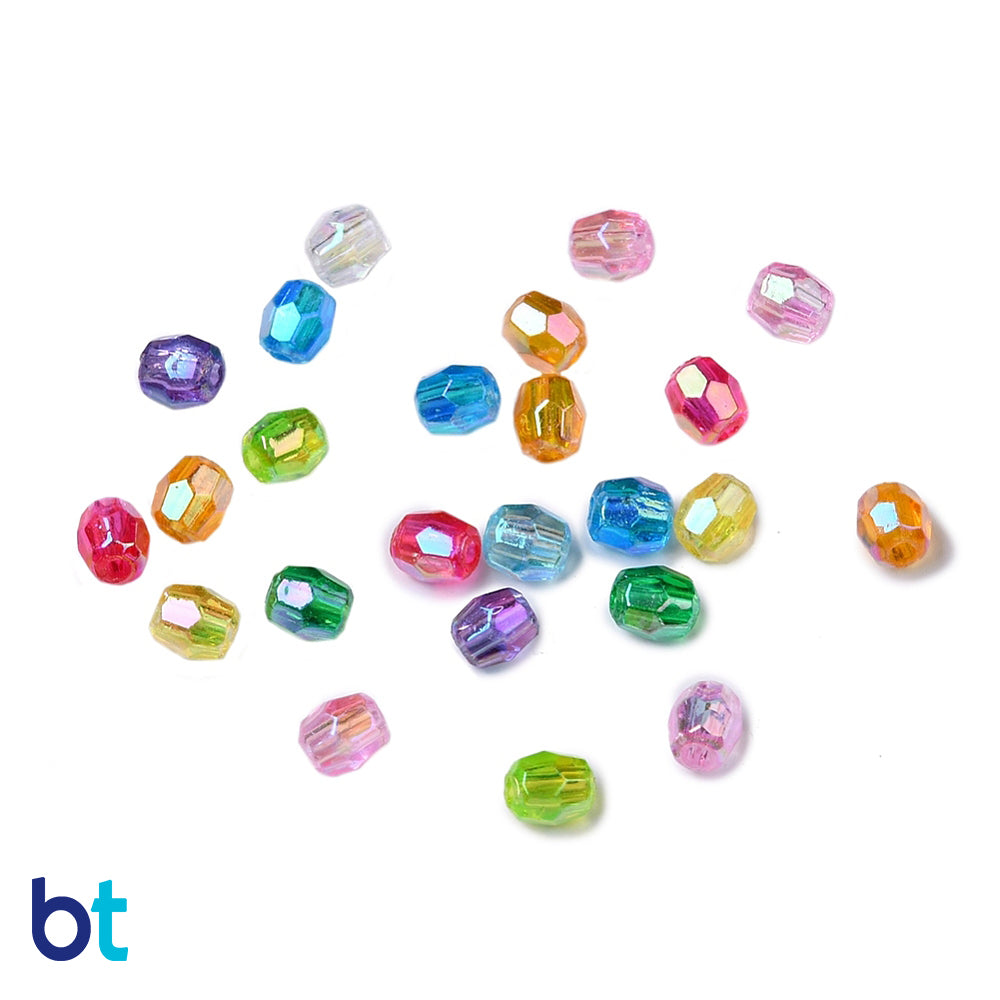 Transparent AB 4mm Faceted Barrel Plastic Beads (Box/10 Colors)