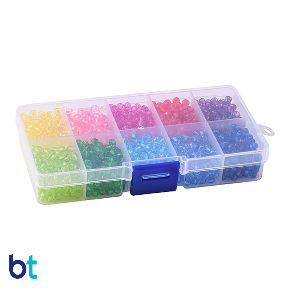Transparent 4mm Faceted Rondelle Plastic Beads (Box/10 Colors)