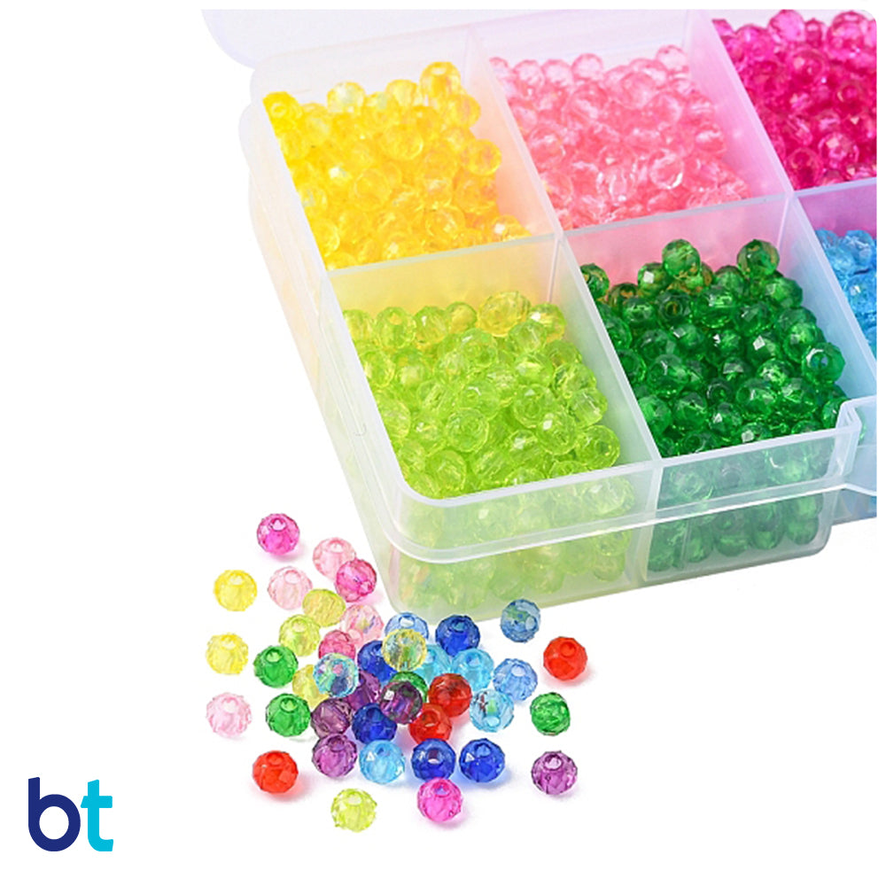 Transparent 4mm Faceted Rondelle Plastic Beads (Box/10 Colors)
