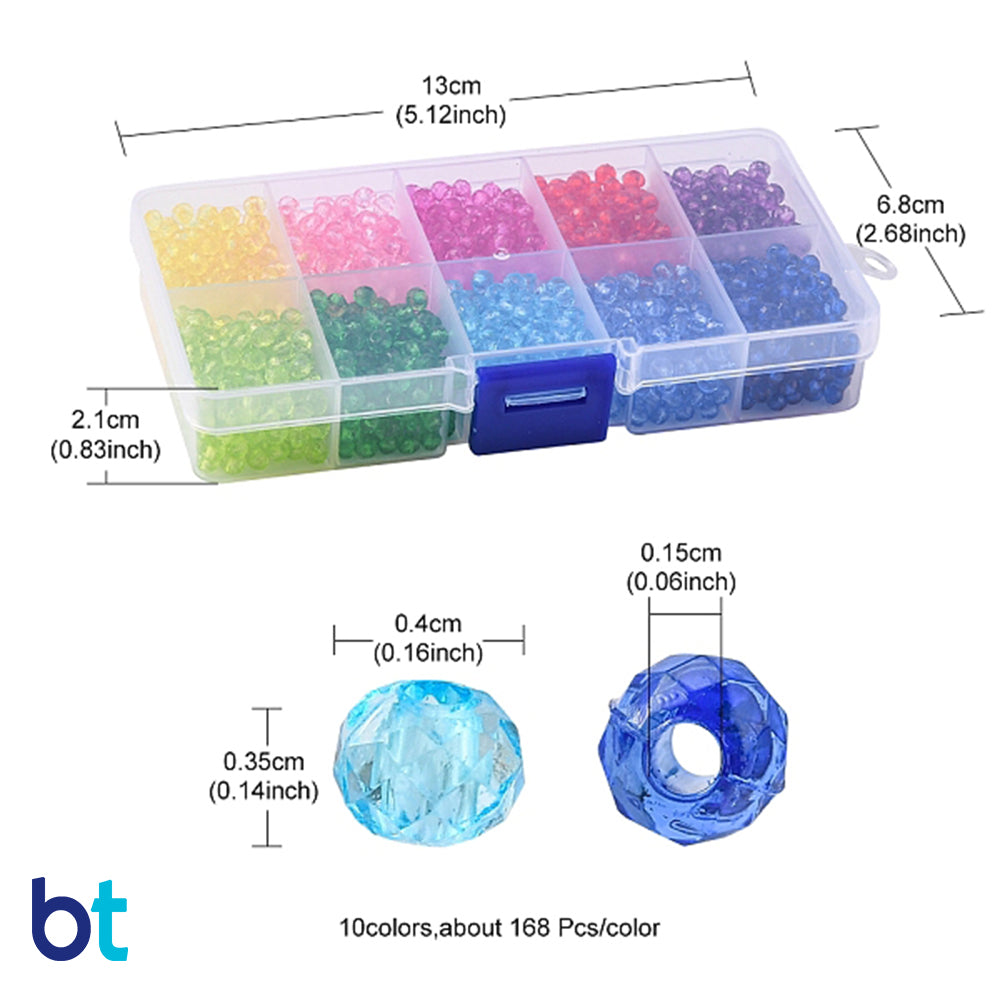 Transparent 4mm Faceted Rondelle Plastic Beads (Box/10 Colors)