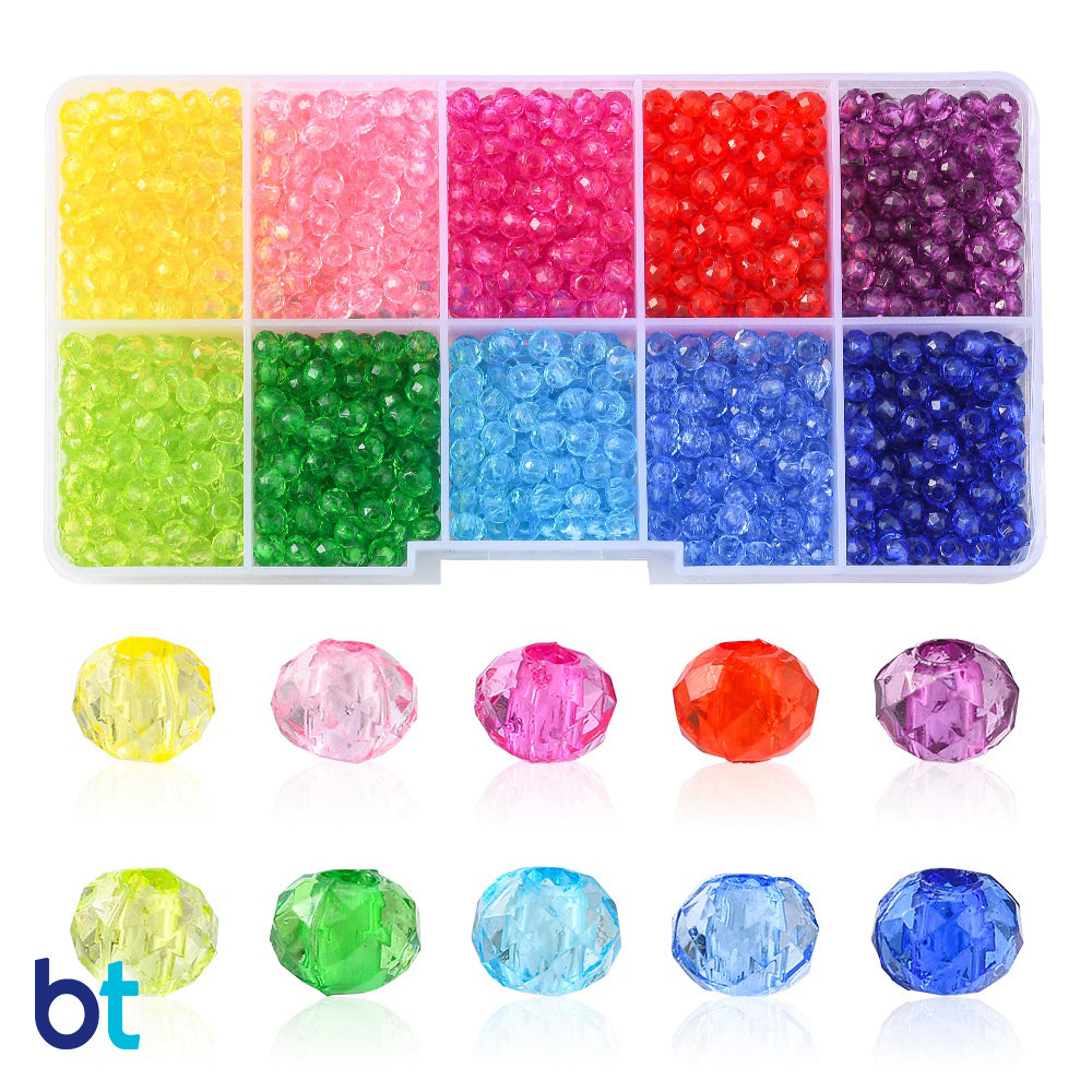 Transparent 4mm Faceted Rondelle Plastic Beads (Box/10 Colors)