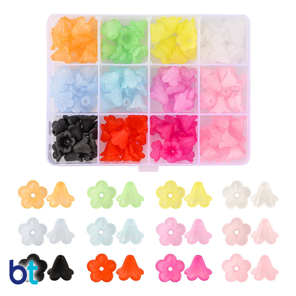 Frosted 13mm Flower Plastic Beads (Box/12 Colors)