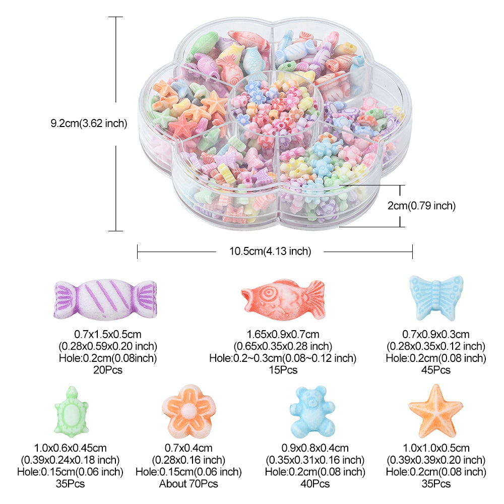 White Opaque Assorted Shape Plastic Beads - Colored Details (Box/7 Shapes)
