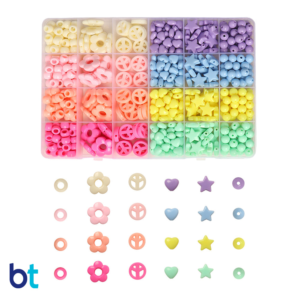 Pastel Opaque Mixed Shapes Plastic Beads (Box/24 Styles)