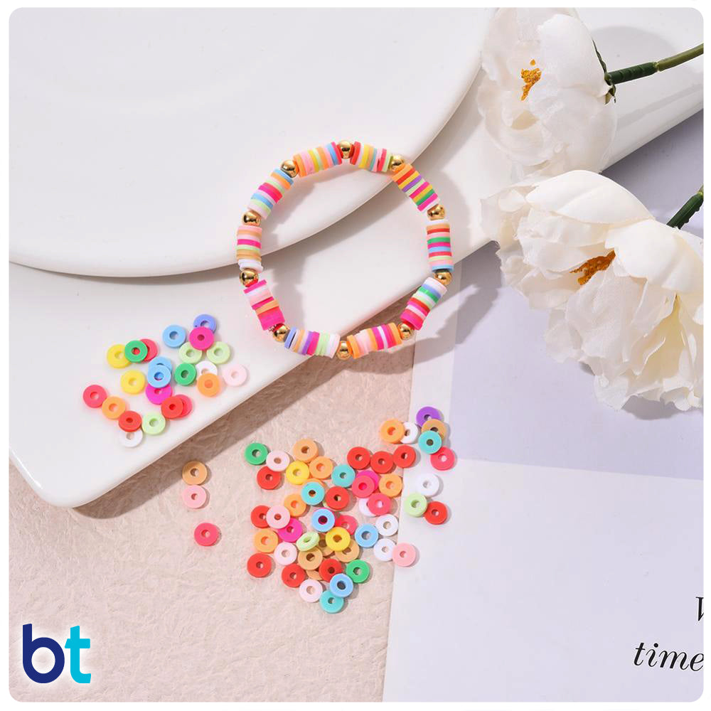 Mixed Opaque 6mm Heishi Disc Polymer Clay Beads (Box/15 Colors)