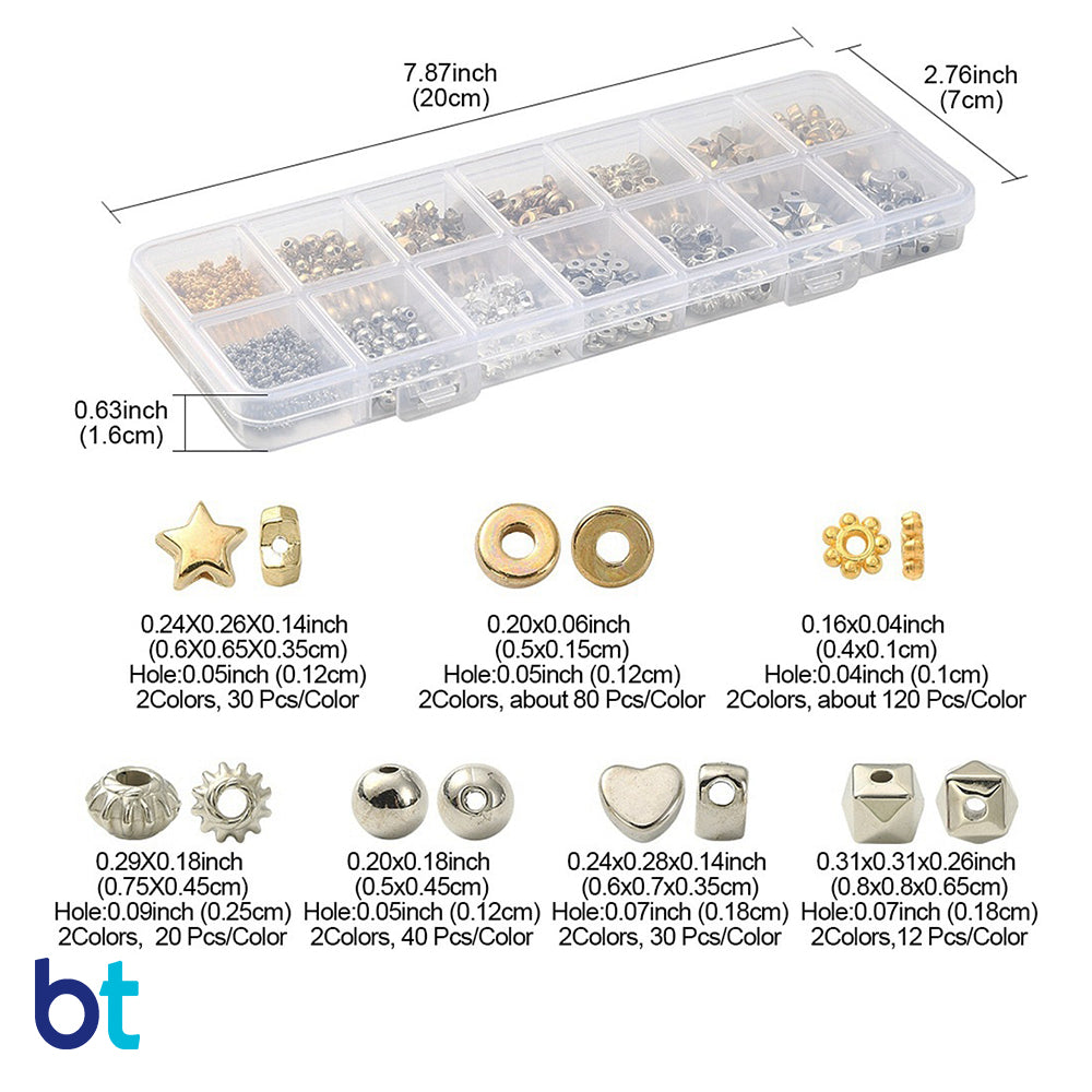 Silver & Gold Metallic Mixed Shapes Plastic Spacer Beads (Box/12 Styles)