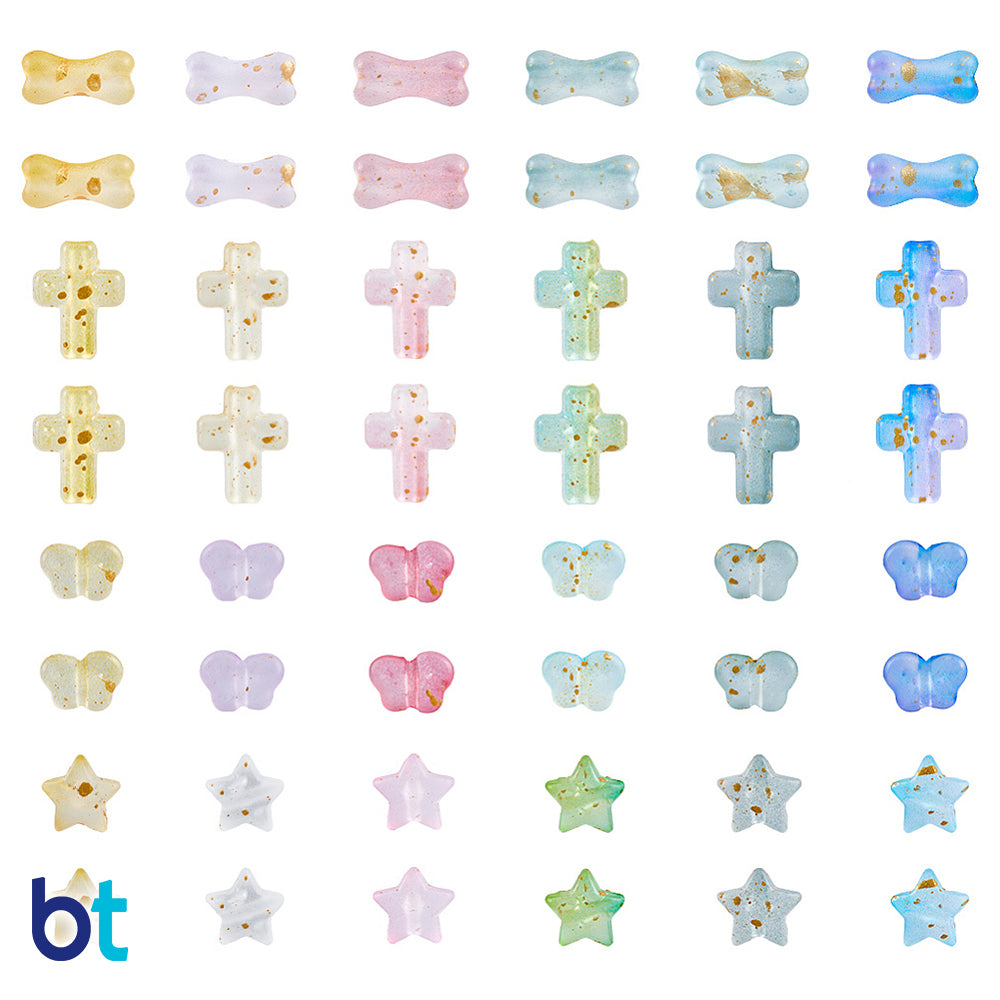 Mixed Transparent Gradient Gold Flake Variety Plastic Beads (Box/24 Styles)