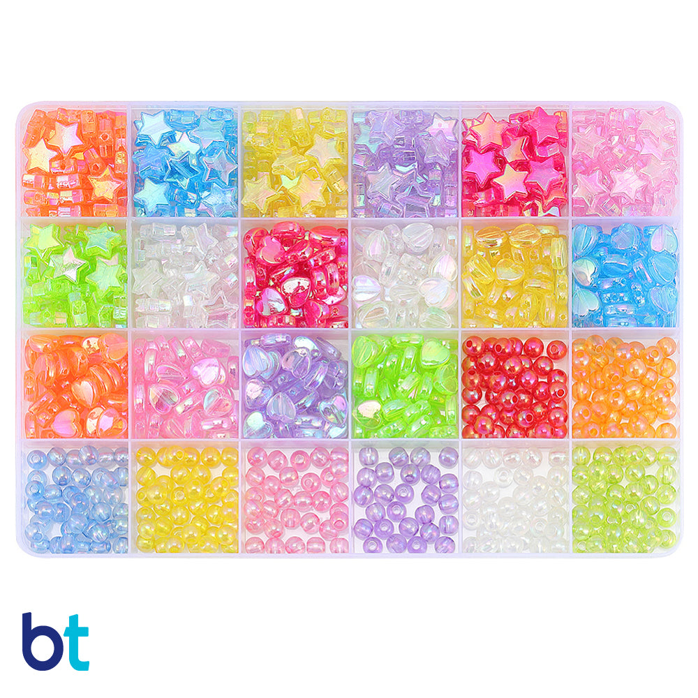 Mixed Transparent AB Variety Plastic Beads (Box/24 Styles)