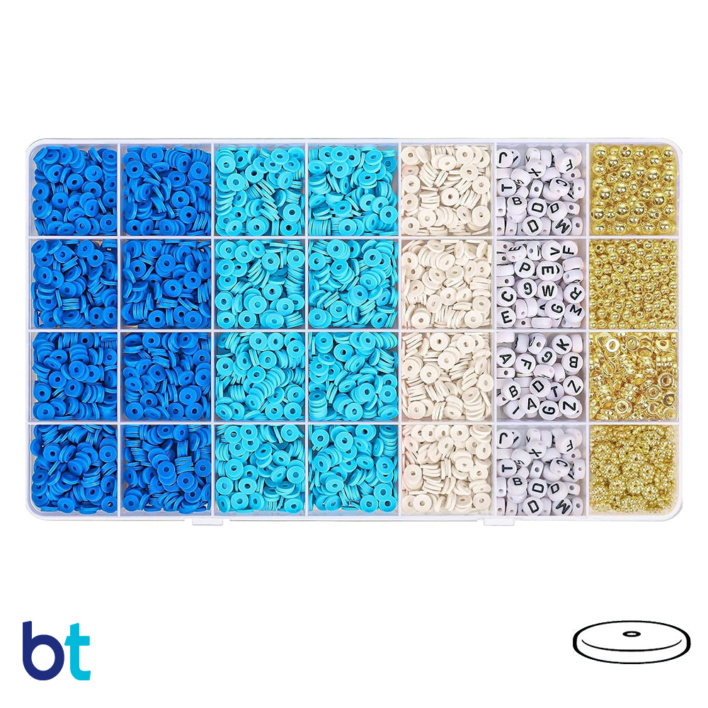 Blues & White Heishi Disc Polymer Clay Alpha Bracelet Kit (Box)