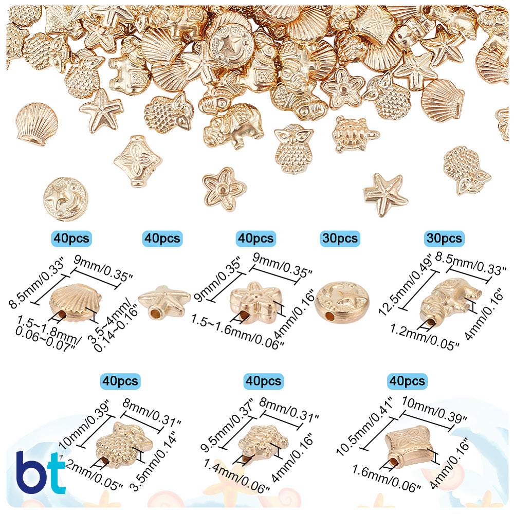 Gold Tone Metallic Variety Plastic Beads (Box/8 Shapes)