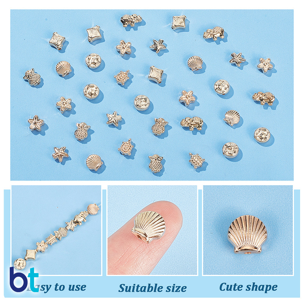Gold Tone Metallic Variety Plastic Beads (Box/8 Shapes)
