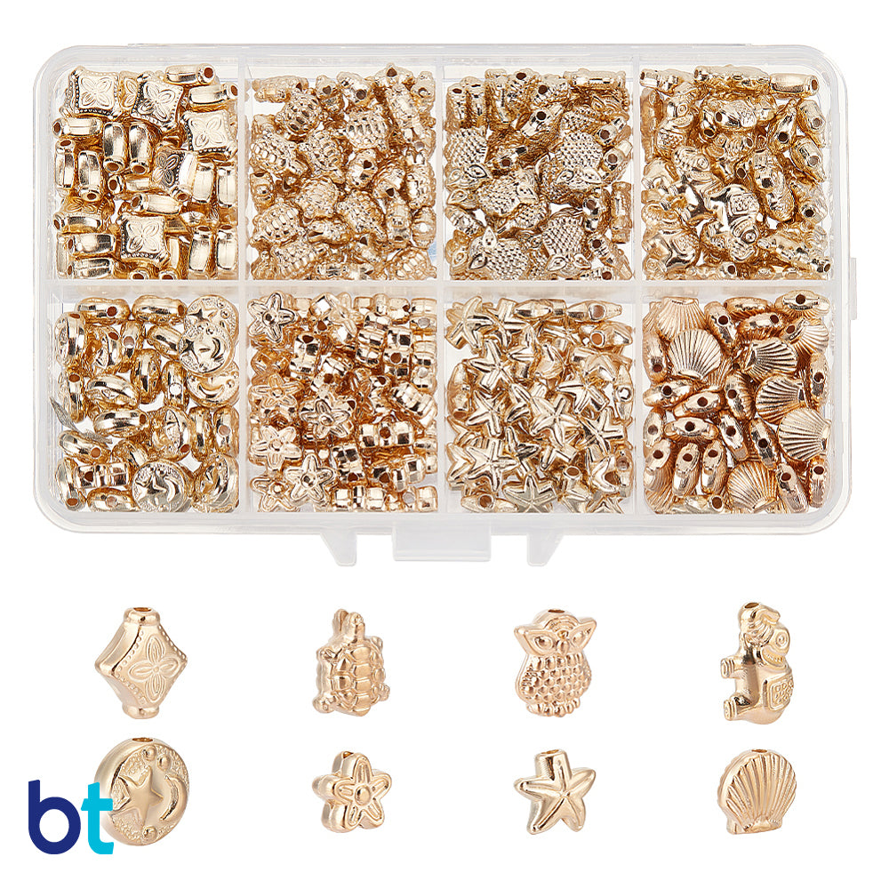 Gold Tone Metallic Variety Plastic Beads (Box/8 Shapes)