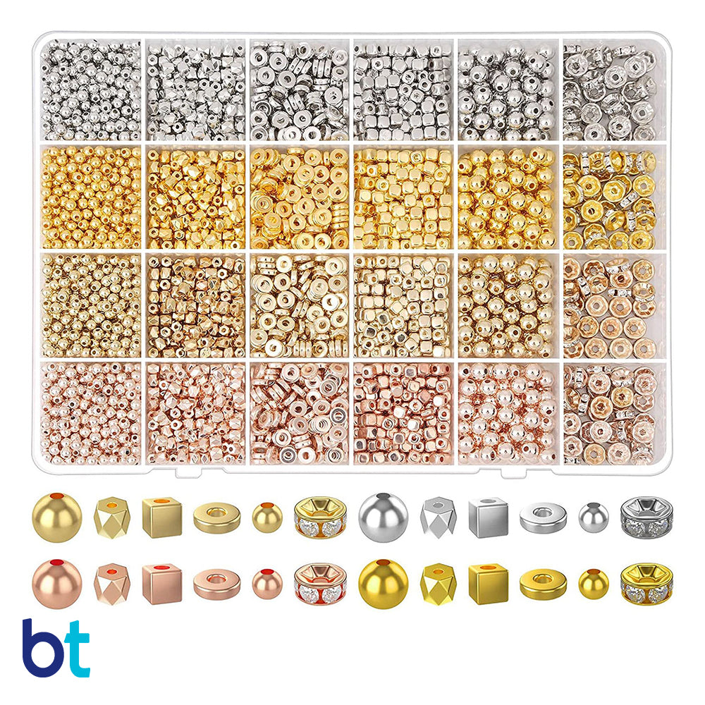 Mixed Metallic Spacer Plastic Beads (Box/24 Styles)