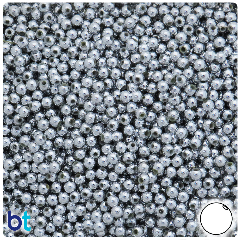 Silver Metallic 4mm Round Plastic Beads (1000pcs)