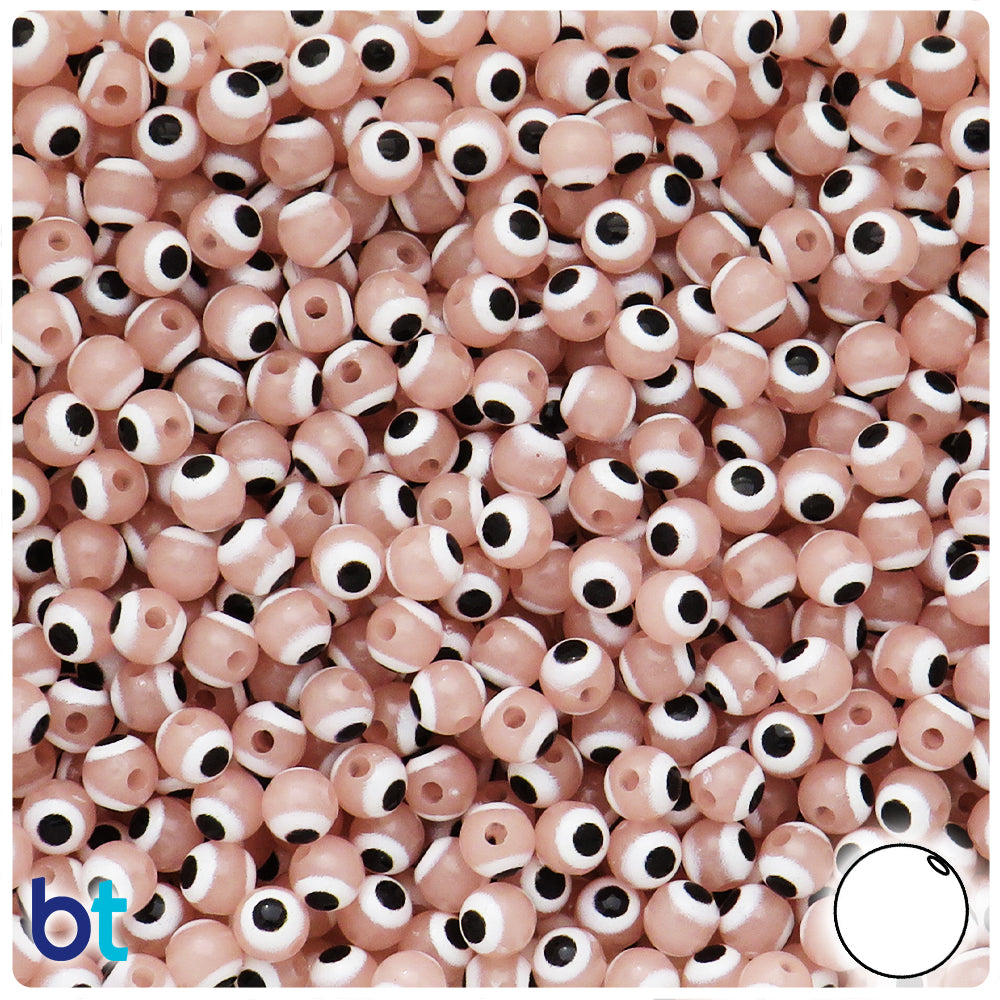 Pink Luminous 6mm Round Plastic Beads - Evil Eye Design (150pcs)