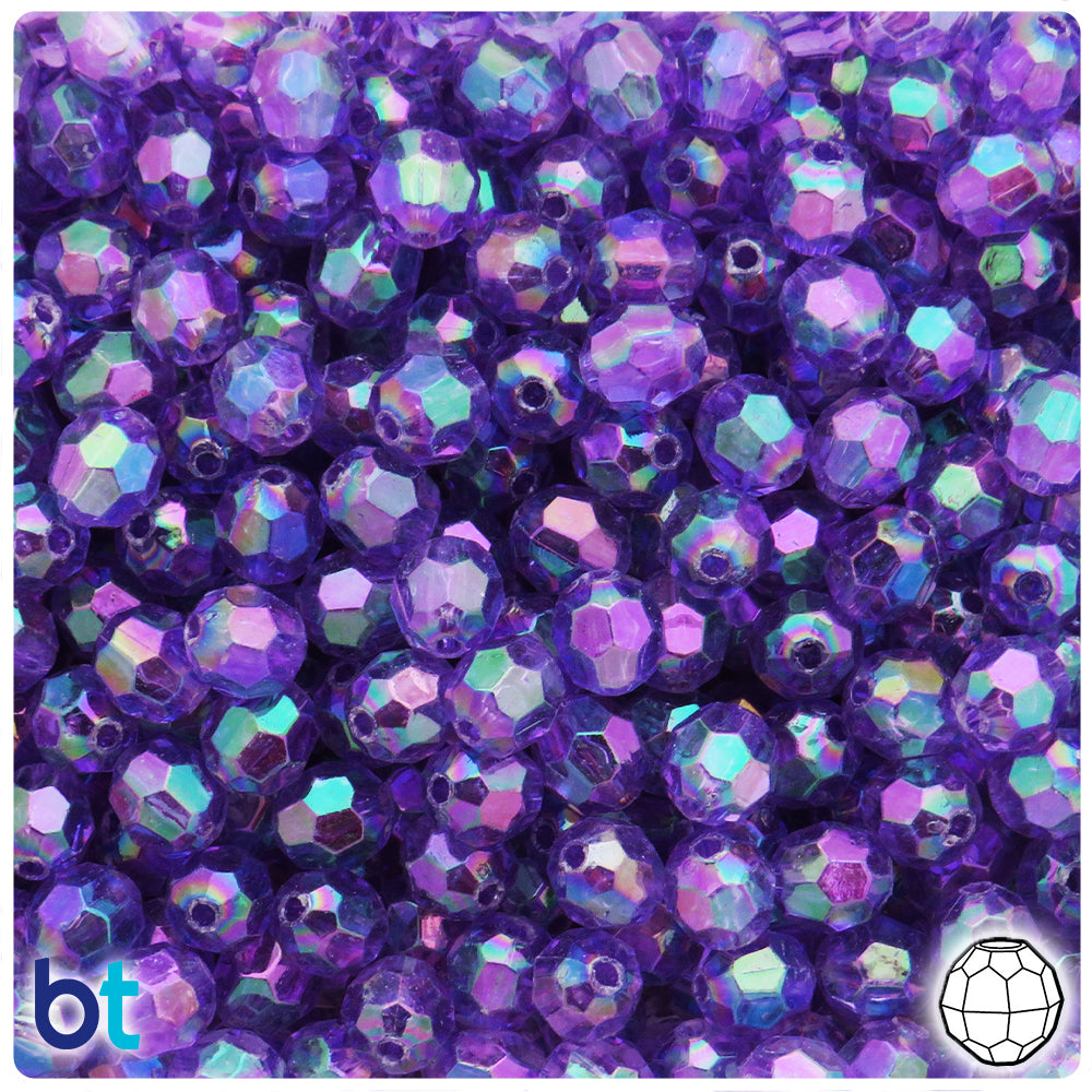 Purple Transparent AB 8mm Faceted Round Plastic Beads (200pcs)