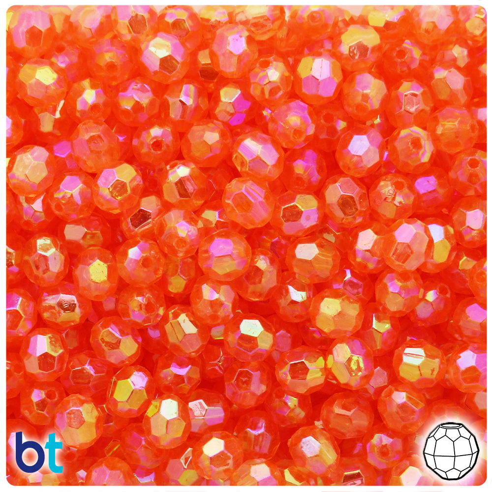 Orange Transparent AB 8mm Faceted Round Plastic Beads (200pcs)