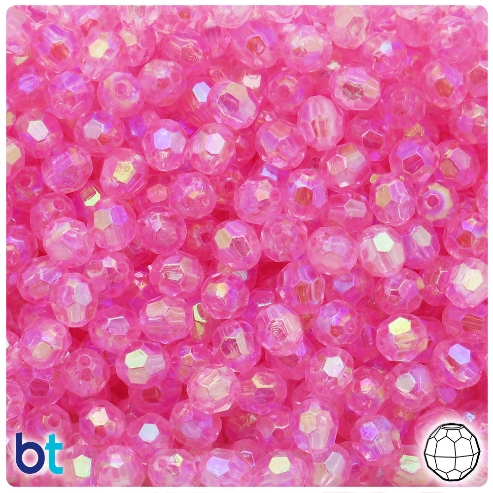 Light Pink Transparent AB 8mm Faceted Round Plastic Beads (200pcs)
