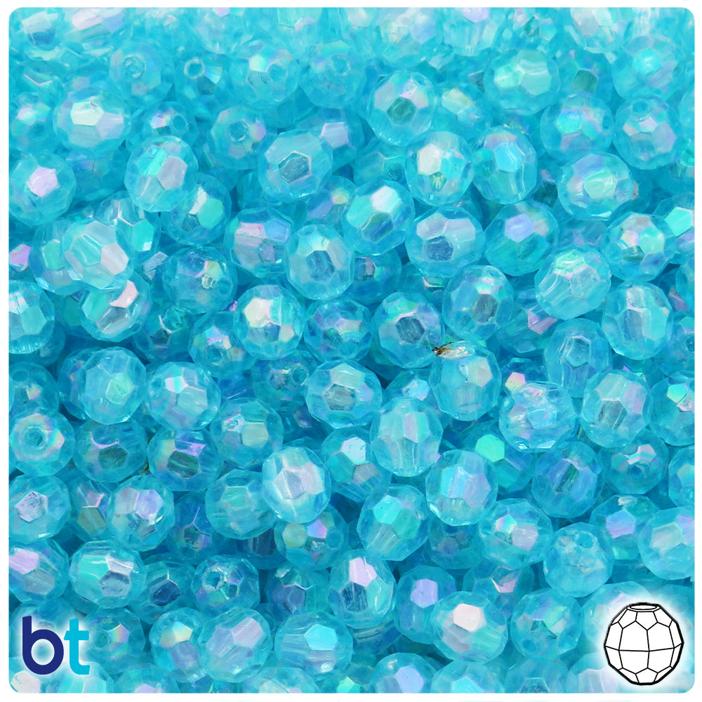 Light Blue Transparent AB 8mm Faceted Round Plastic Beads (200pcs)