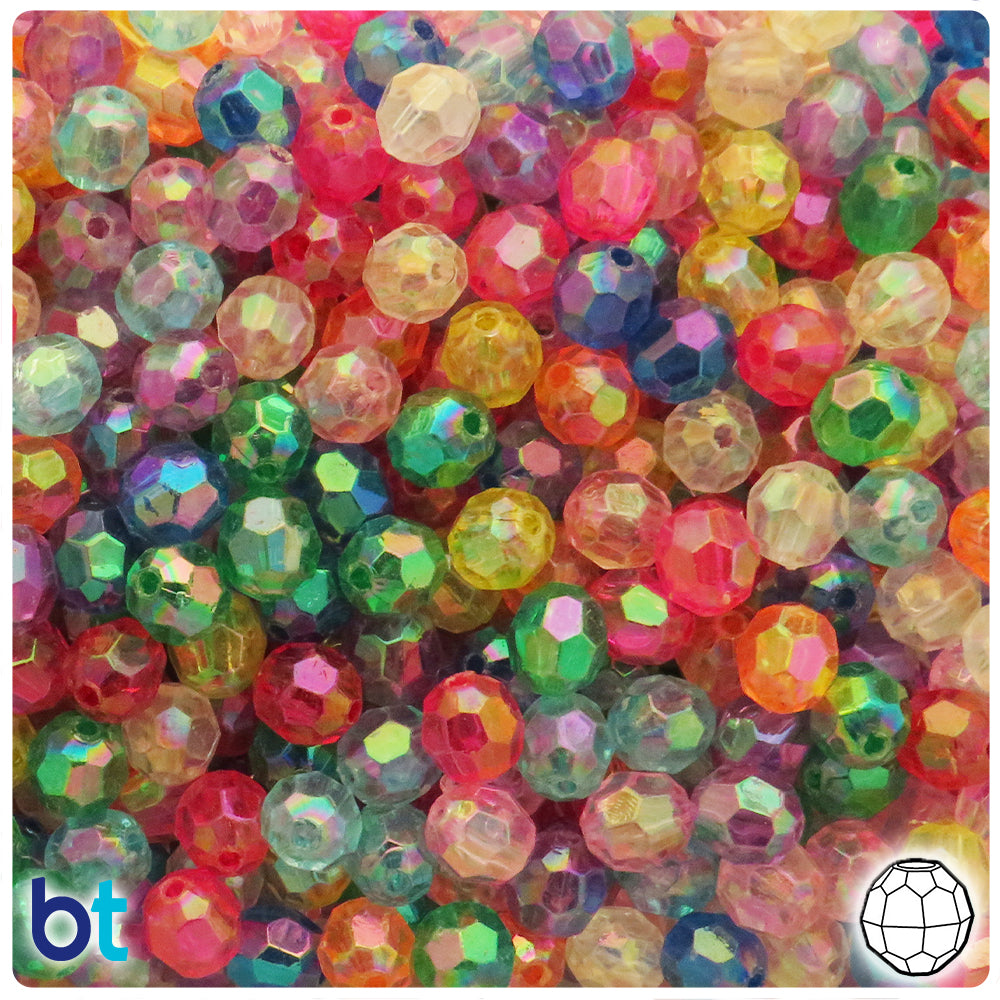 Mixed Transparent AB 8mm Faceted Round Plastic Beads (200pcs)