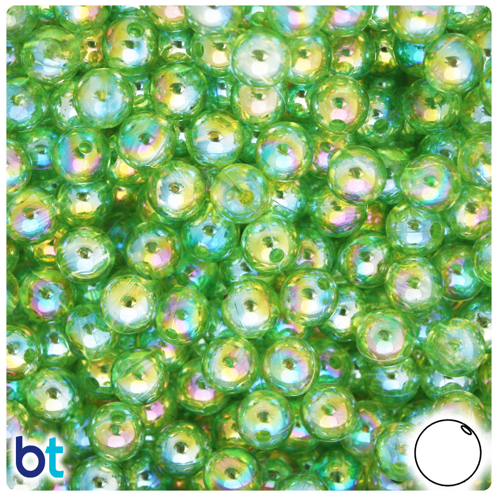 Light Green Transparent AB 8mm Round Plastic Beads (250pcs)