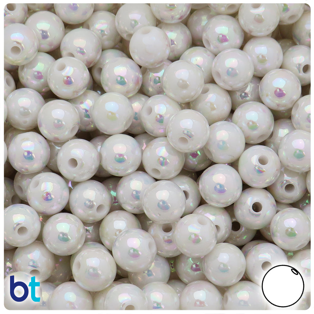 White Opaque AB 10mm Round Plastic Beads (100pcs)