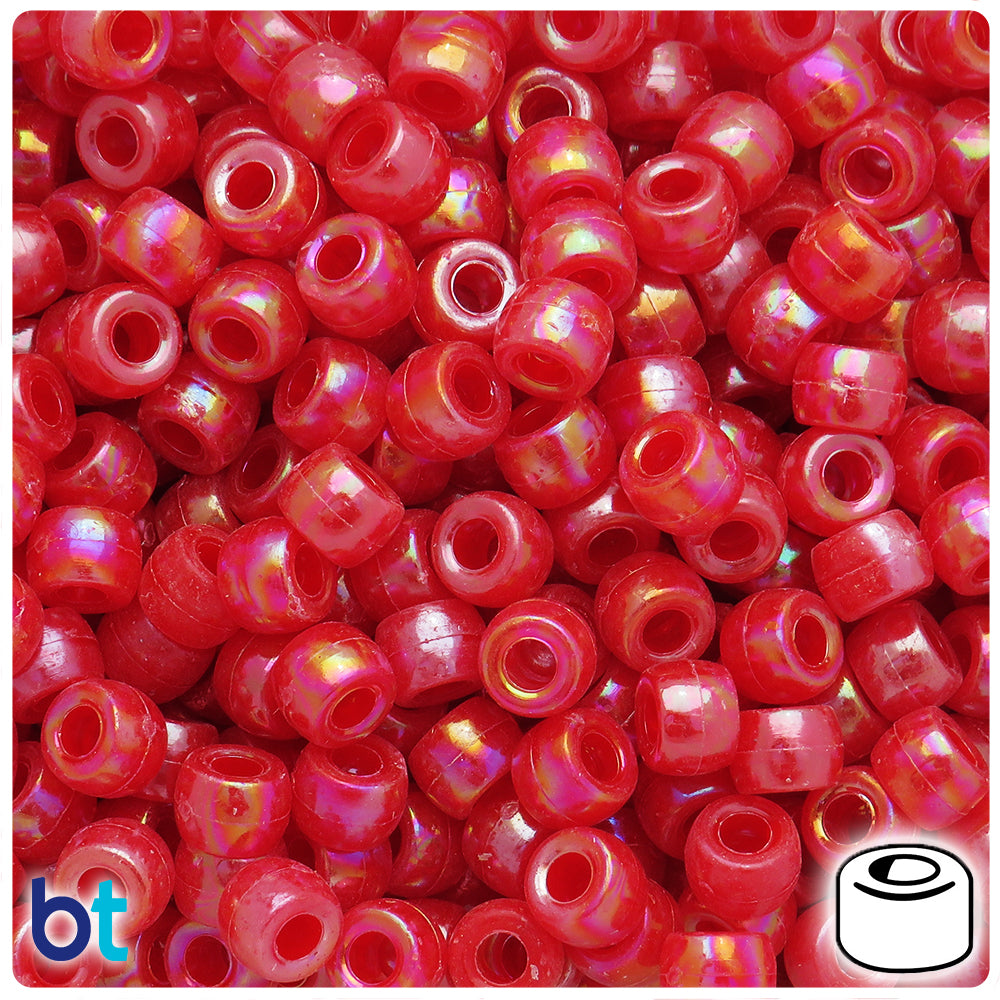 Red Opaque AB 9x6mm Barrel Pony Beads (300pcs)
