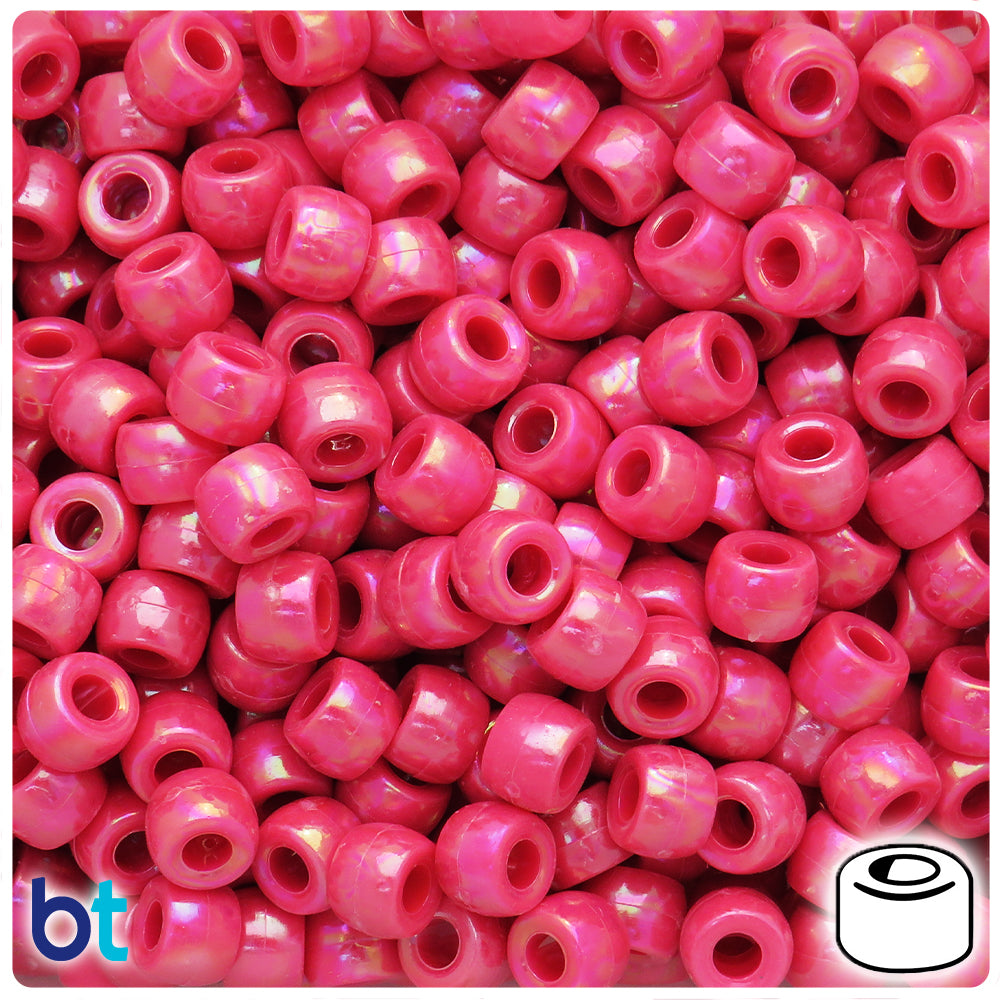 Dark Pink Opaque AB 9x6mm Barrel Pony Beads (300pcs)