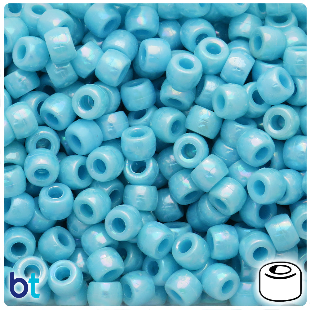 Light Blue Opaque AB 9x6mm Barrel Pony Beads (300pcs)