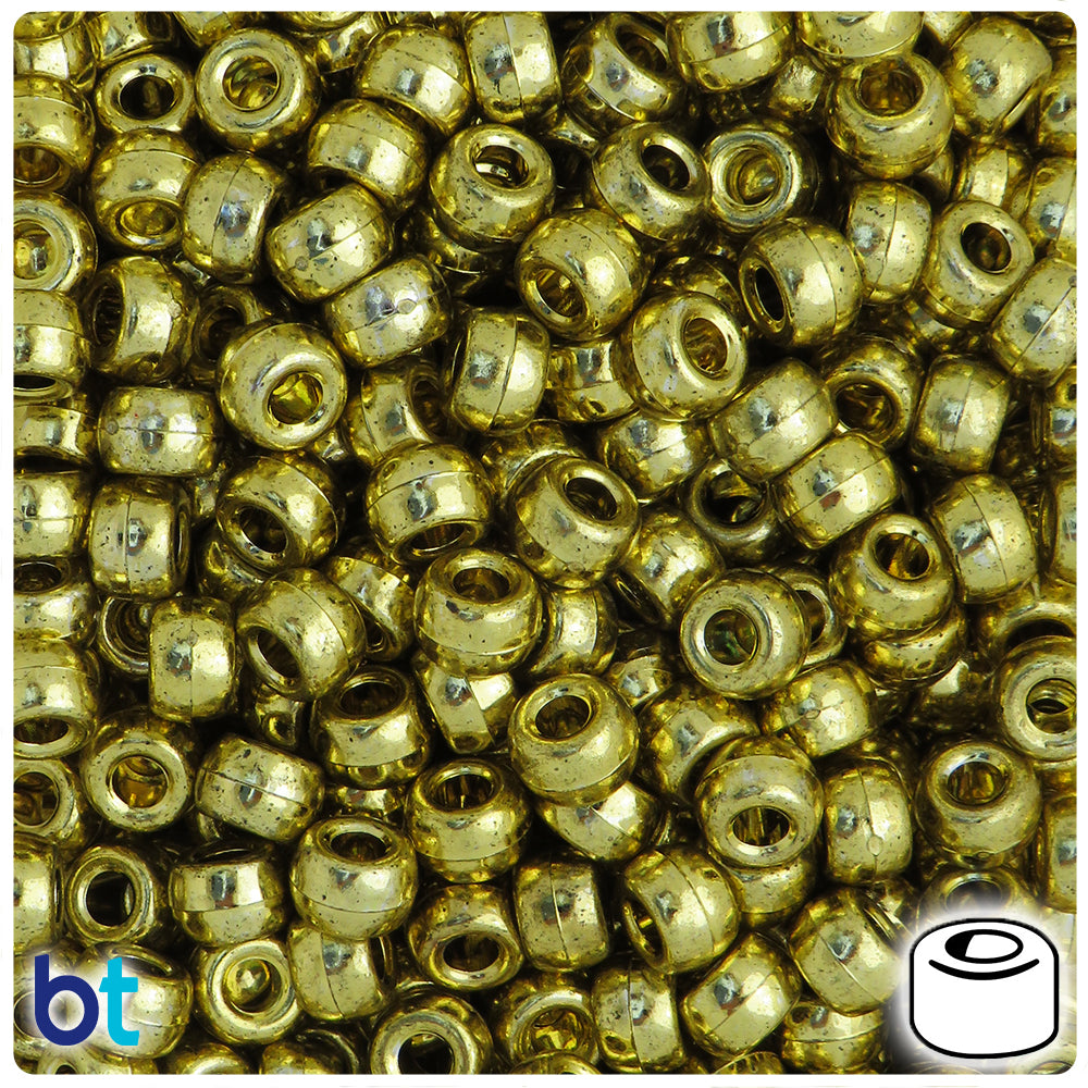 Gold Metallic 9x6mm Barrel Pony Beads (200pcs)