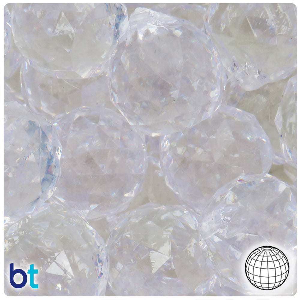 Clear Transparent 28mm Faceted Globe Plastic Pendants (5pcs)
