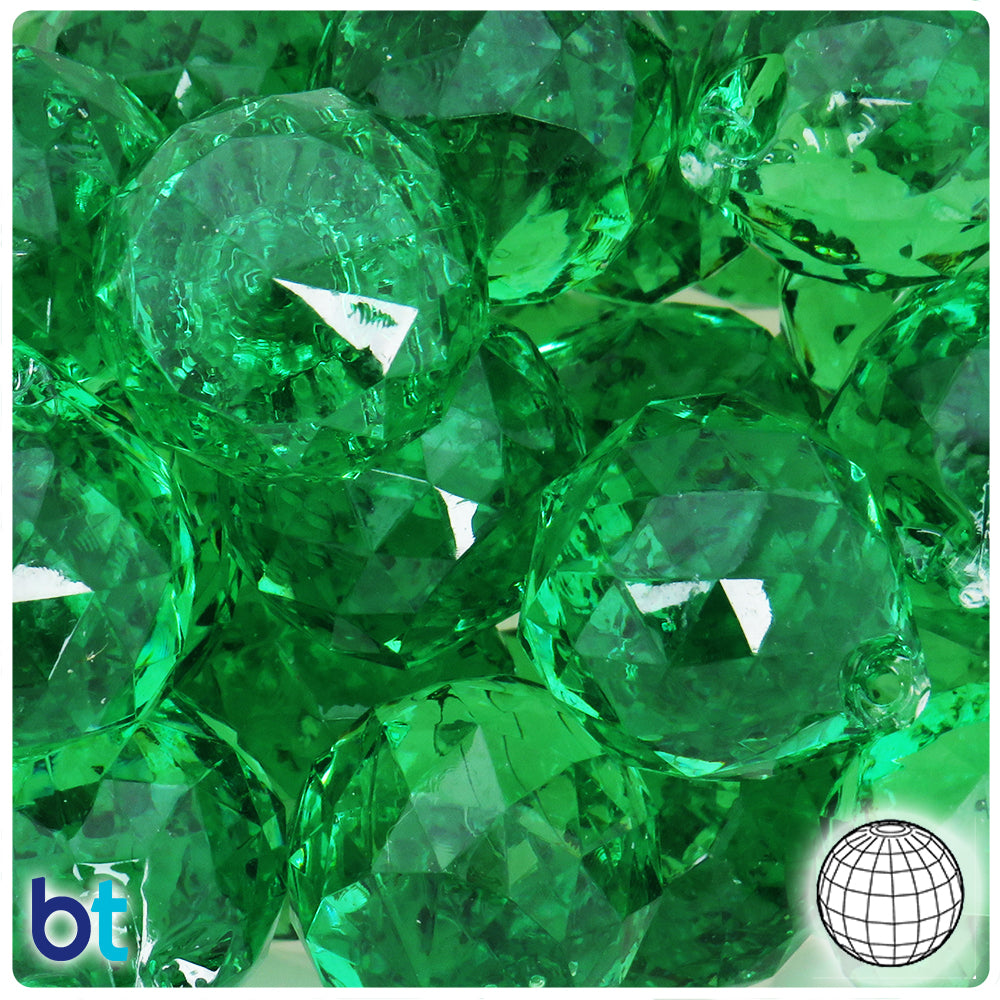Green Transparent 28mm Faceted Globe Plastic Pendants (5pcs)