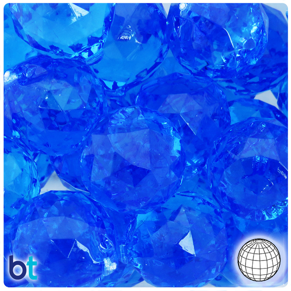 Dark Blue Transparent 28mm Faceted Globe Plastic Pendants (5pcs)