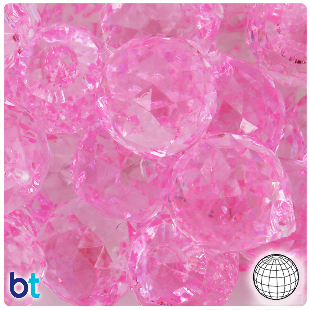 Light Pink Transparent 28mm Faceted Globe Plastic Pendants (5pcs)