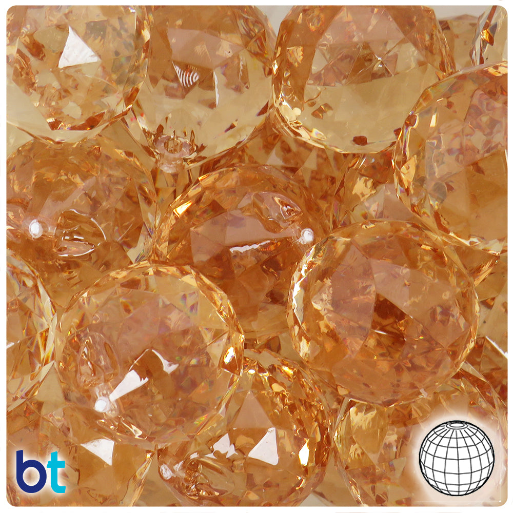 Light Brown Transparent 28mm Faceted Globe Plastic Pendants (5pcs)