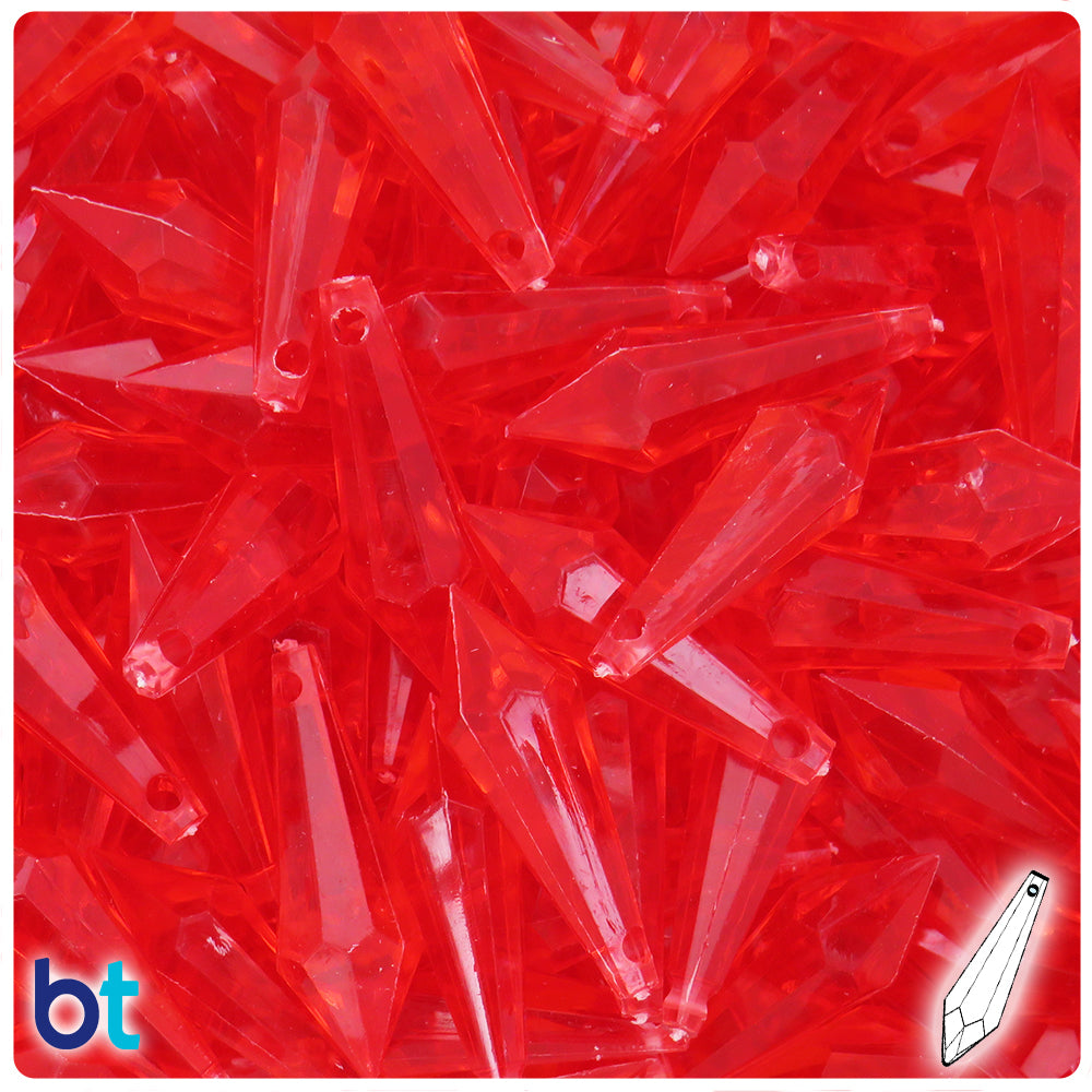 Red Transparent 29mm Faceted Drop Plastic Pendants (50pcs)
