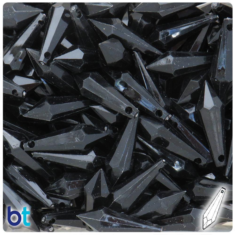 Black Opaque 29mm Faceted Drop Plastic Pendants (50pcs)