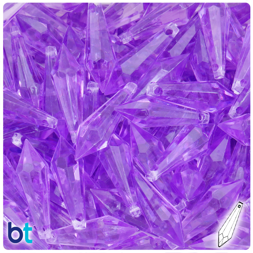 Light Purple Transparent 29mm Faceted Drop Plastic Pendants (50pcs)