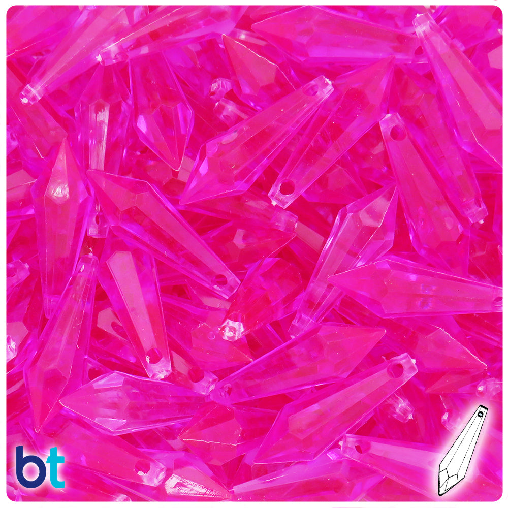 Dark Pink Transparent 29mm Faceted Drop Plastic Pendants (50pcs)
