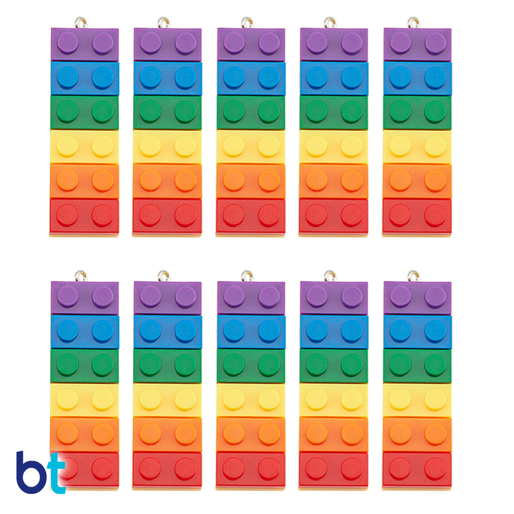 Rainbow Opaque 51mm Brick Style Plastic Pendants (10pcs)