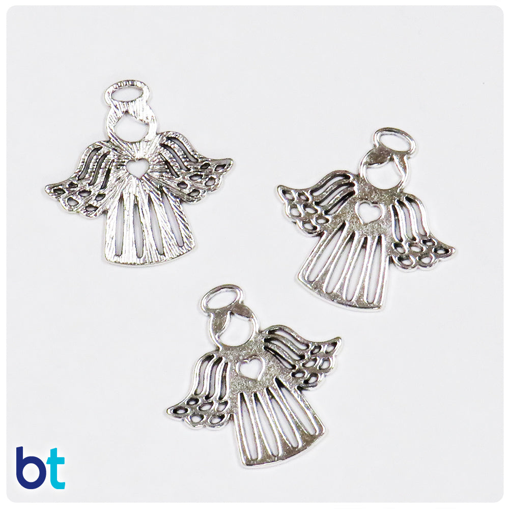 Silver Tone 27mm Angel Metal Charms (10pcs)