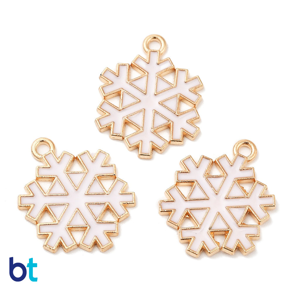 Snowflake 22mm Gold Tone Metal Charms - White (10pcs)