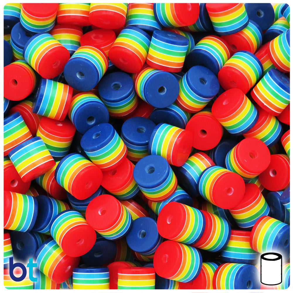 Rainbow Opaque 10mm Drum Resin Beads - White Stripes (75pcs)
